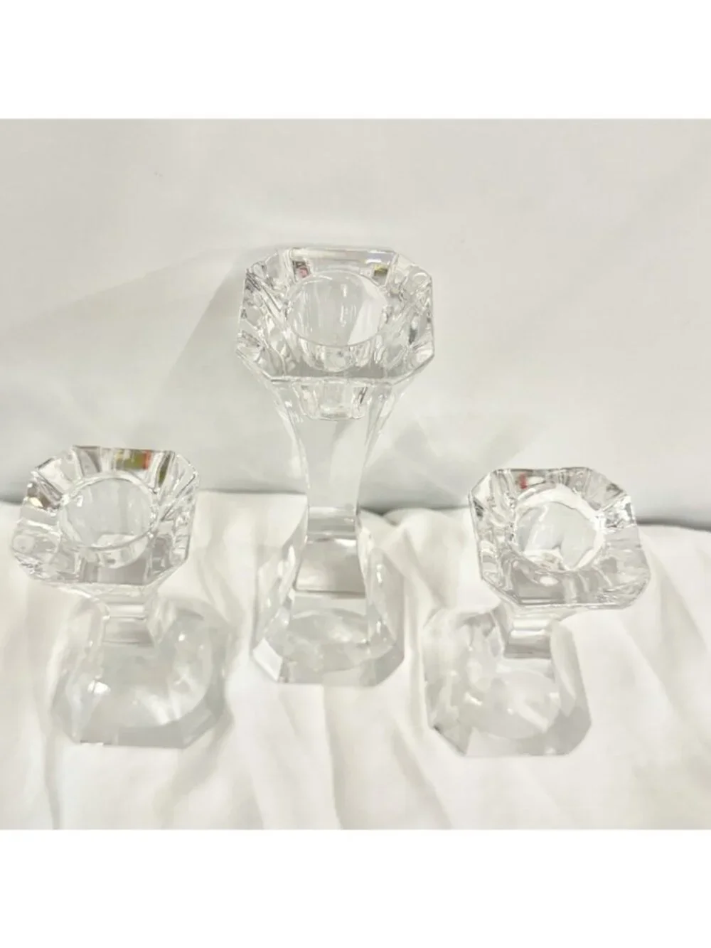 Villeroy & Boch Crystal Candlestick Holders Set of 3 Clear Glass Candleholders